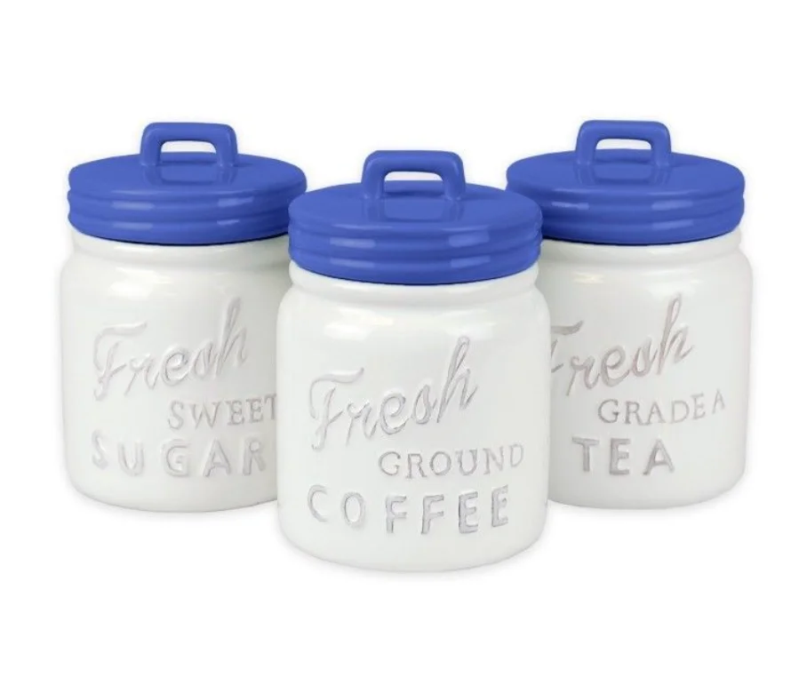 Ceramic Canister Set Mason Jars Style Kitchen Storage Containers