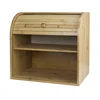 Double Layer Roll Top Bamboo Bread Bin Storage Wooden Bread Box