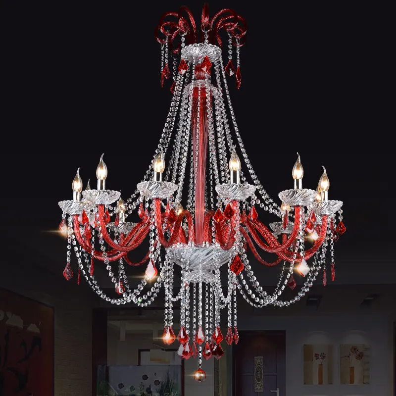 European type home/Banquet Hall/living room red crystal pendant light made in china modern led