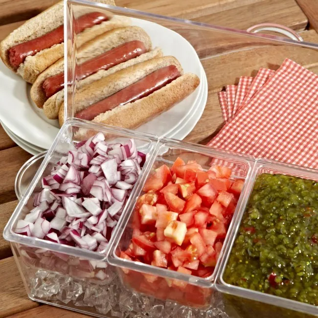 5 Compartment Bar Clear Condiment Jar Plastic Serving Ice Chilled Condiment Tray