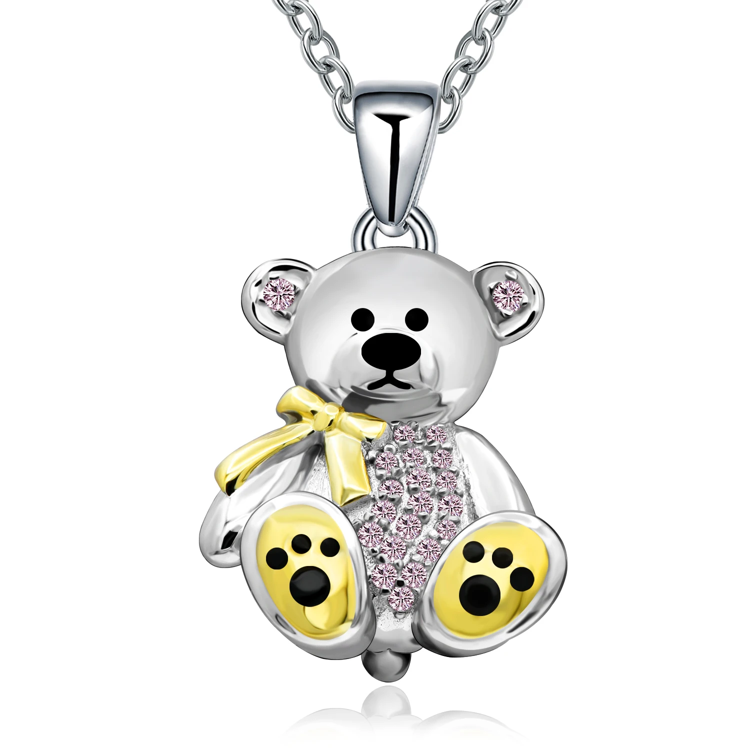925 纯银礼品泰迪熊吊坠水晶可爱动物熊礼品吊坠适合饰品项链