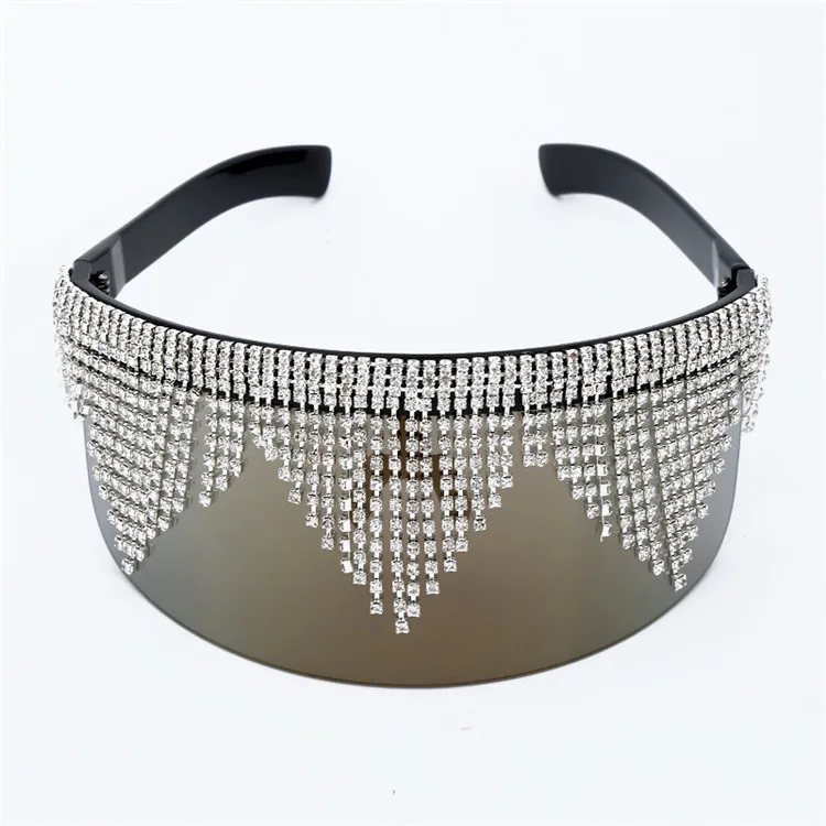 2019 Wholesale Bling Bling Diamond Big Size Square Tassel Sunglasses