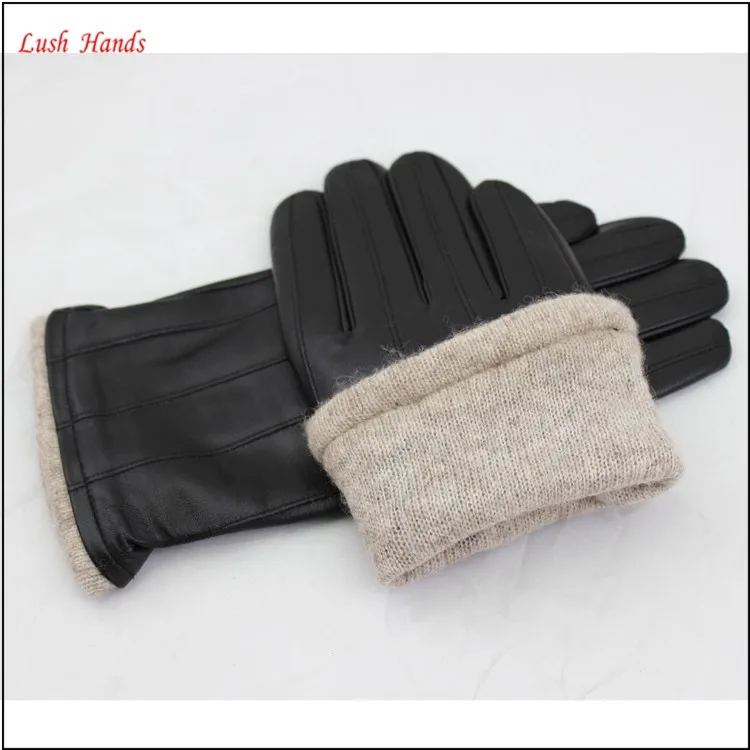Fashion wool lining sheepskin wholesale leather mens gloves