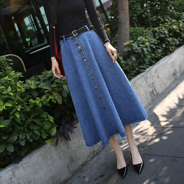 Keyidi Ladies High Waist Korean Denim Long Skirt - Buy Long Skirt,Denim ...