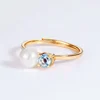 Dainty gold plated jewellery blue topaz white Sterling silver pearl gemstone ring