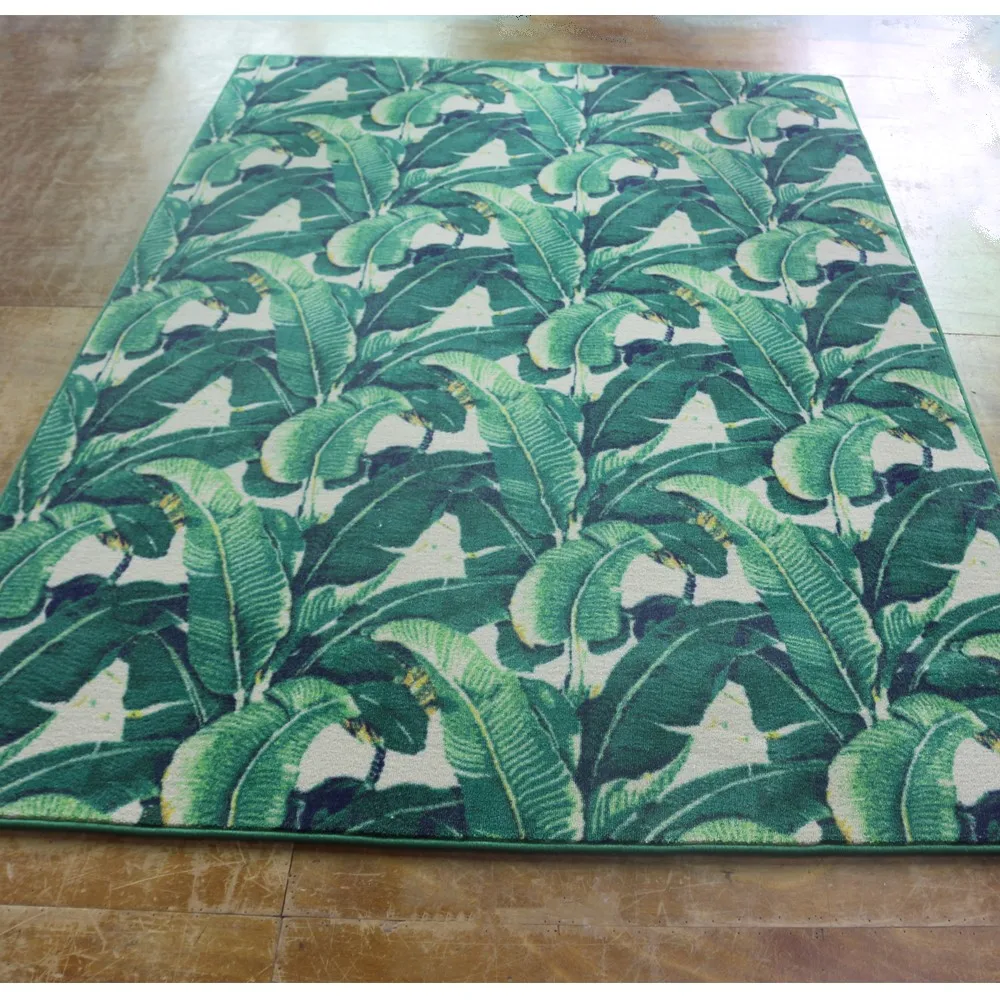 Modern Residential Botanical Banana Leaf Pattern Latex Backed Area Rug