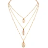 Personalized multi layered necklace simple gold chain 3 layers choker zinc casting seashell pendant necklace
