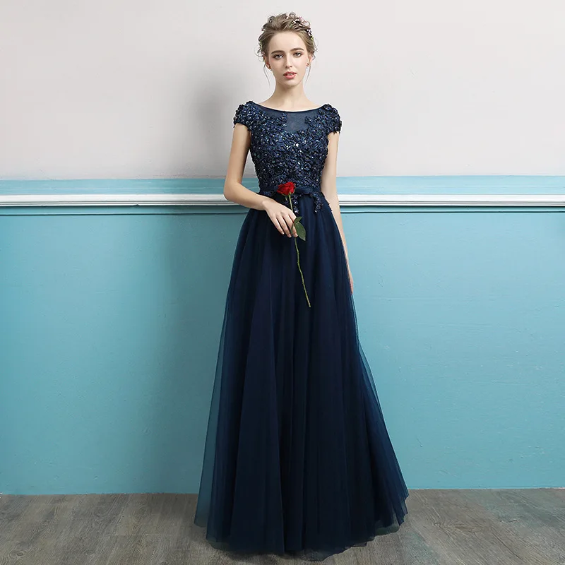 Luxury Navy Blue Evening Dress Beautiful Petals Marriage Bride Bridal Gown Party Prom Dresses