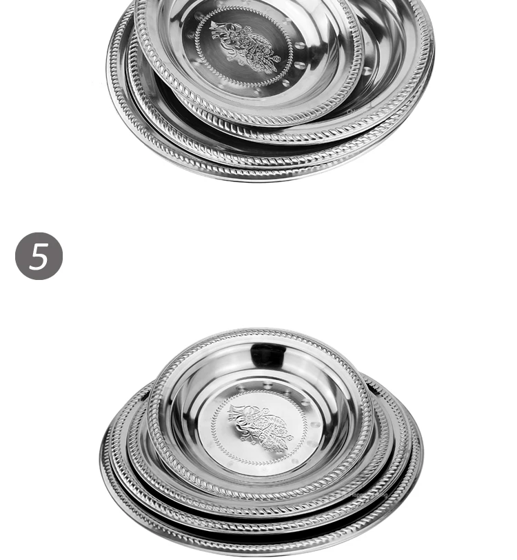 high quality and China dishes wholesale round serving tray stainless steel plate set