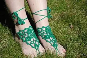 Green Wedding Sandals,Wedding Accessory,Sexy Beach Sandals, Crochet Barefoot Sandals, Barefoot Sandals , Crochet Anklet, Sexy Lace Sandals,Beach,Wedding Footwear, Bridesmaid Sandals (Green-04)