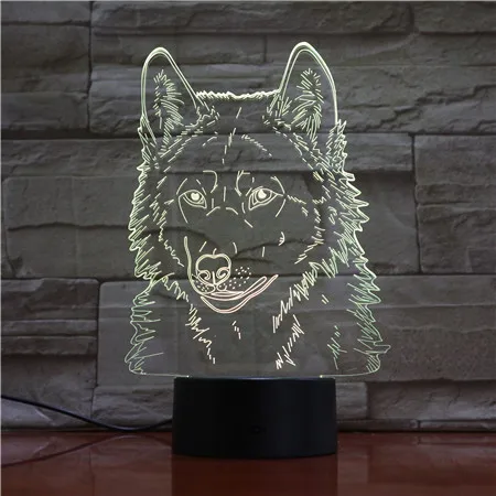 Wolf Head 3D illusion LED Lamp Touch Switch Table Desk Night Light Kids Gift 