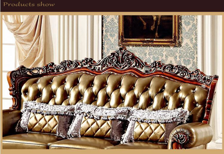 high quality European antique living room sofa furniture genuine leather set pfy4001