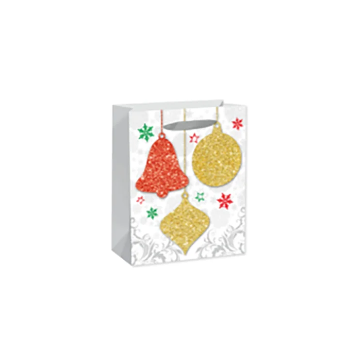 Recycled Rectangle Printing Christmas Tree Paper Wrapping Bags With Bright Powder