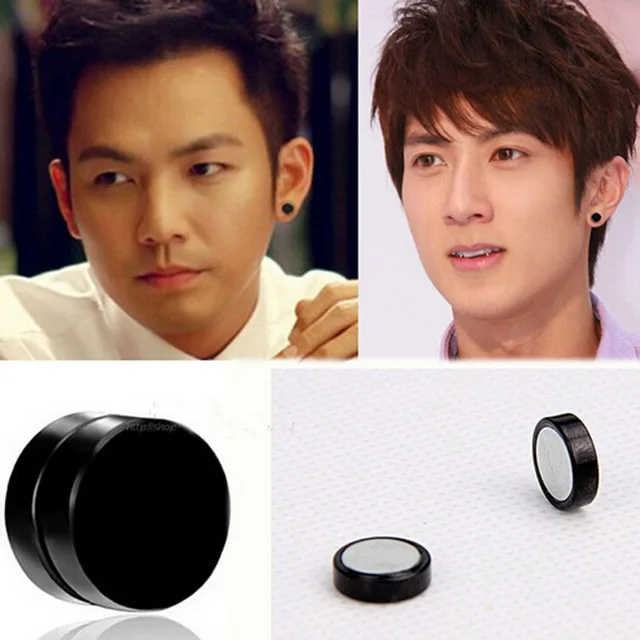 2sets Anium Steel Mens Women Trendy Round Magnetic Clip Black 2sets Anium Steel Mens Women Trendy Round Magnetic Clip Black Stud Earrings Magnet Magic