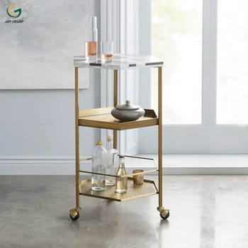 Gold Metal Frame 3 Layers Marble Top Wheeled Bar Cart Side Table Buy Side Table Product On Alibaba Com