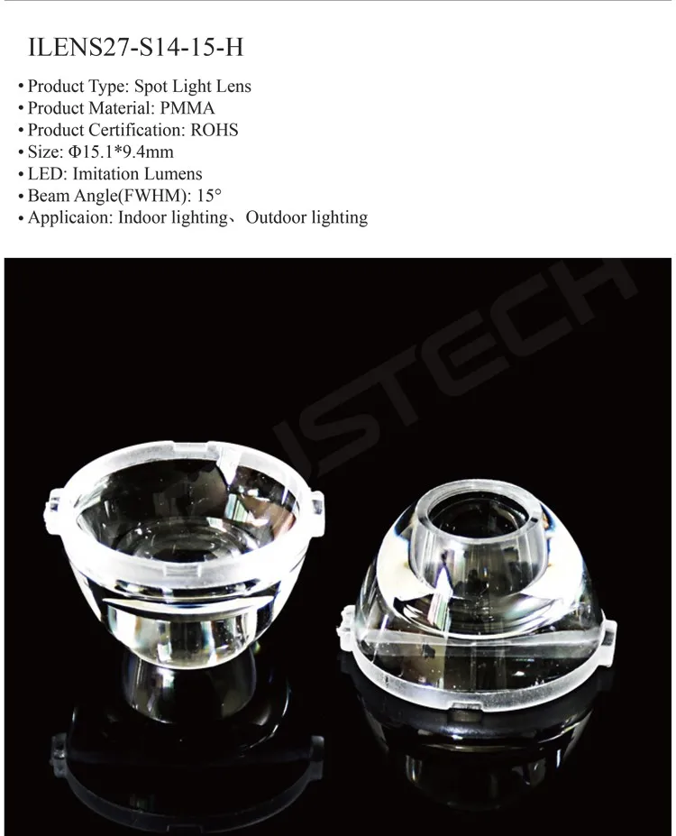1 watt high power chip led lens 15 degree 14mm led optical lens with holder