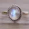 R722 Huilin custom Vintage 925 silver plated copper wedding rings moon stone rings natural blue Moonstone engagement rings