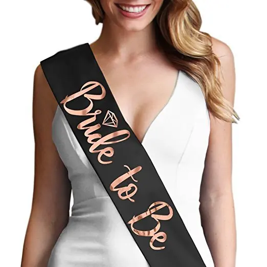 Bride to be and diamond single layer satin sash wedding party black sash with laser rose gold letter