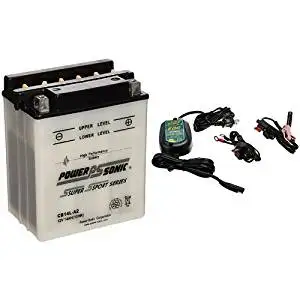 Power-Sonic CB14L-A2 Conventional Powersport Battery and Battery Tender 022-0150-DL-WH 800 Battery Charger Bundle