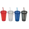 Customized plastic double walled tumbler cups with straw