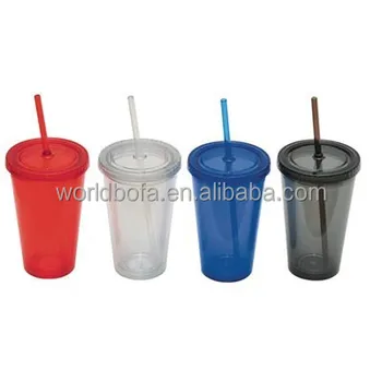 Customized Plastic Double Walled Tumbler Cups With Straw Double Walled Tumbler Cups With Straw