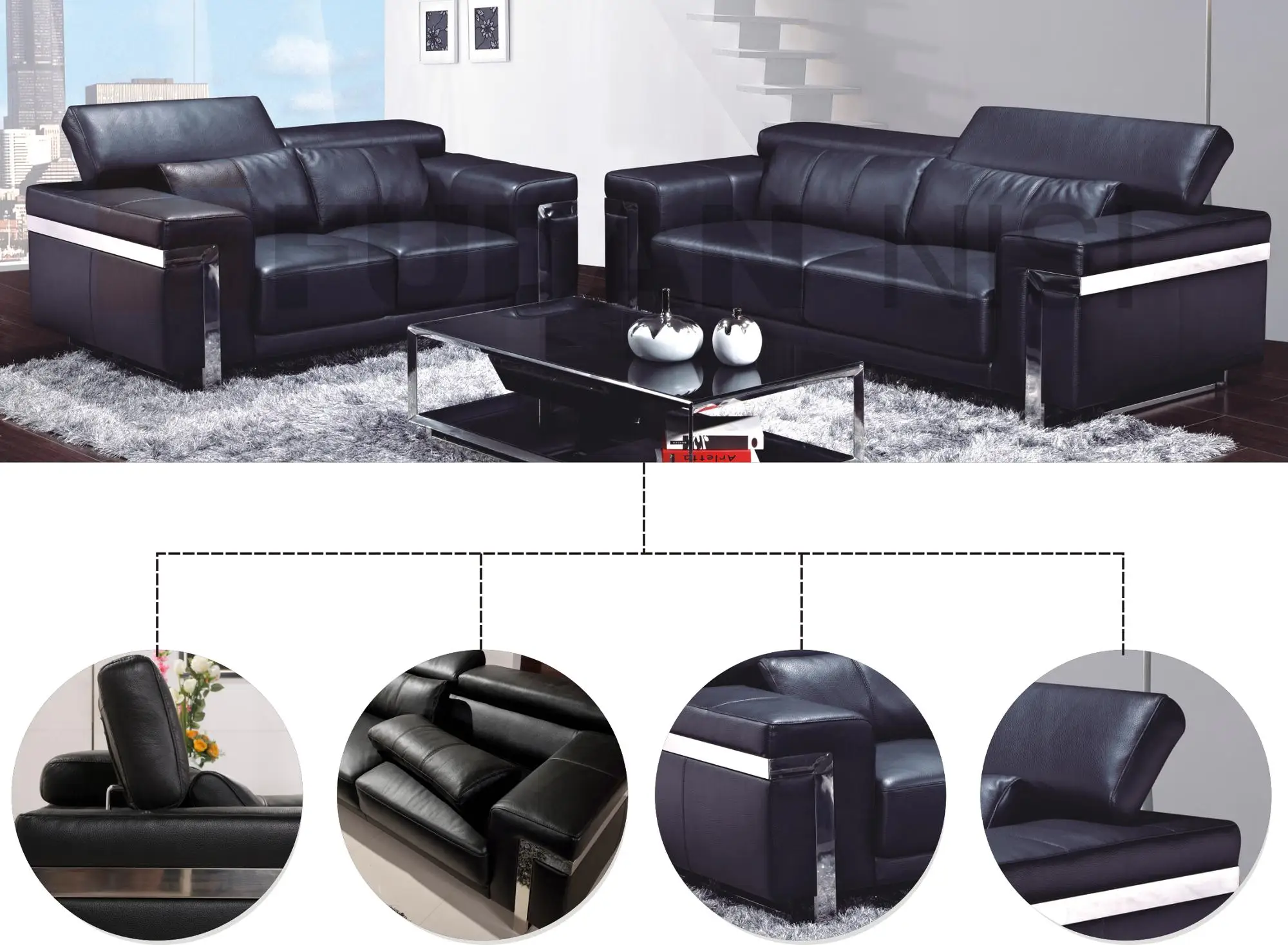 Foshan Furniture Leather Living Room Sofa With Modern Appearance 1+2+3