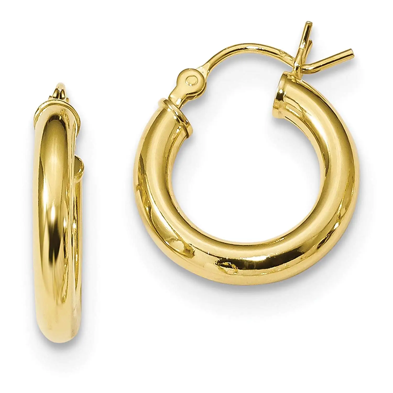 925 Sterling Silver Gold-Tone Polished Round 3mm Hinged Hoop Hoop Earrings