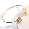 European and America best selling plain metal cuff hexagon alloy thin metal wire lucky resin drusy stone cuffs bangle bracelet