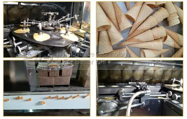 Industrial Full Automatic Cone Baking Production Line Rolled Biscuit Sugar Waffle Cone Maker Icecream Cone Machinery For Sale