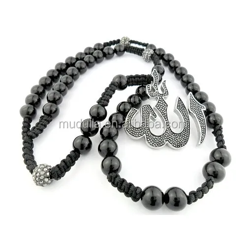 Nm13658 Black Onxy Beads Islamic Prayer Beads Necklace Muslim Allaha