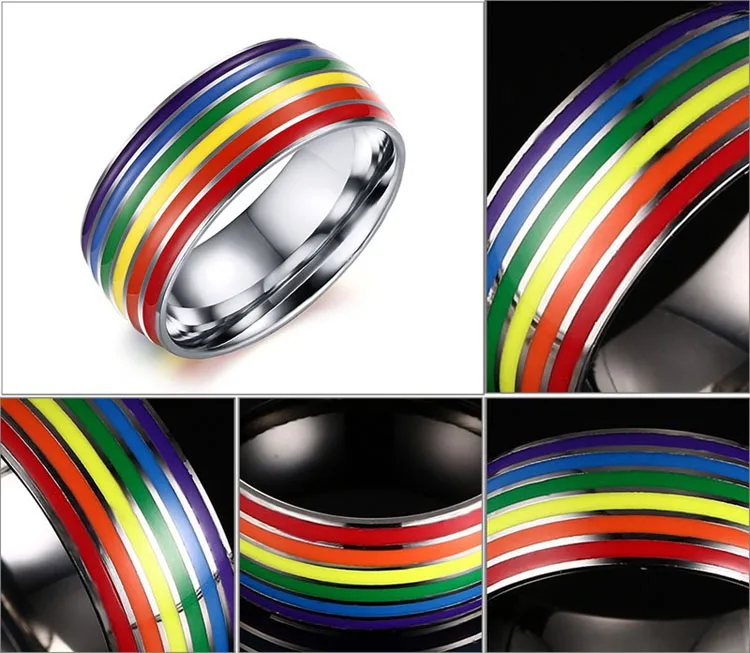 Best Selling Gay Pride Rainbow Jewelry Silver Rings 316l Stainless