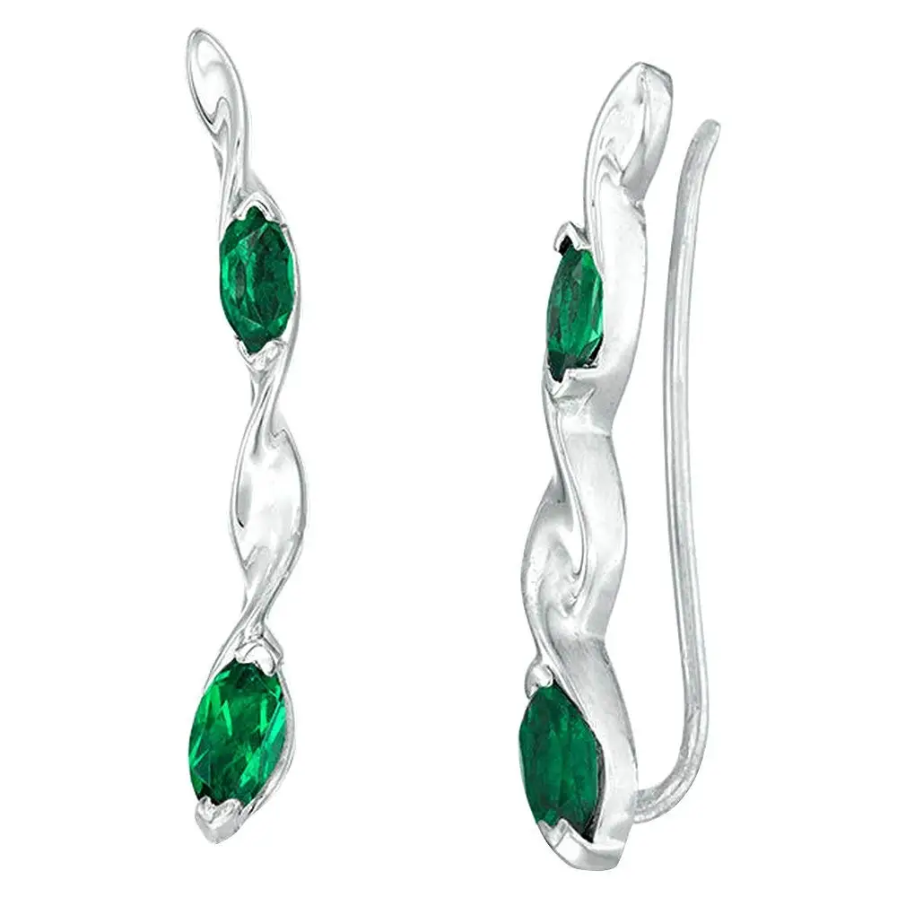 Natural Emerald Earrings White Gold Find Get Quotations Panache Exports Marquise Created Emerald Twist Crawler Earrings In 10k White Gold