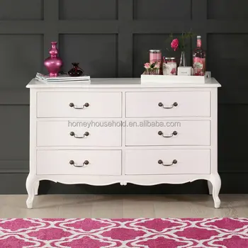 Home Furniture French Style White Painted 6 Drawer Wide Chest