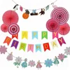 Happy Birthday Decorations Banner Paper Fans Jungle Animal Flag Decorations Princess Flag Decoration Forest Theme Birthday Party