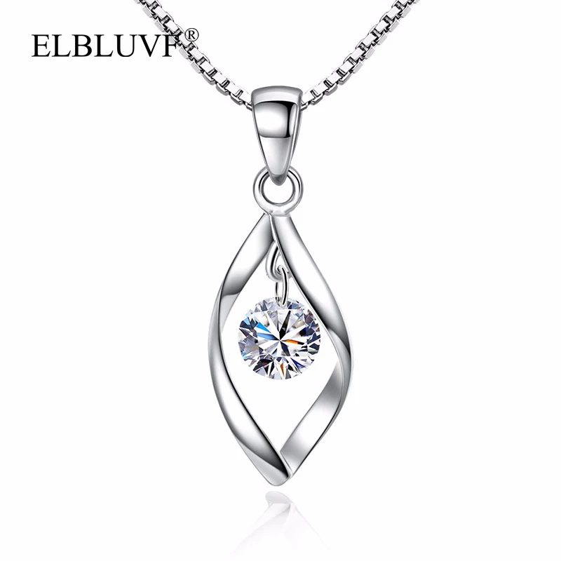 ELBLUVF Free Shipping Copper 925 Sterling Silver Plated New Women Design Jewelry Zircon Wave Pendant Necklace