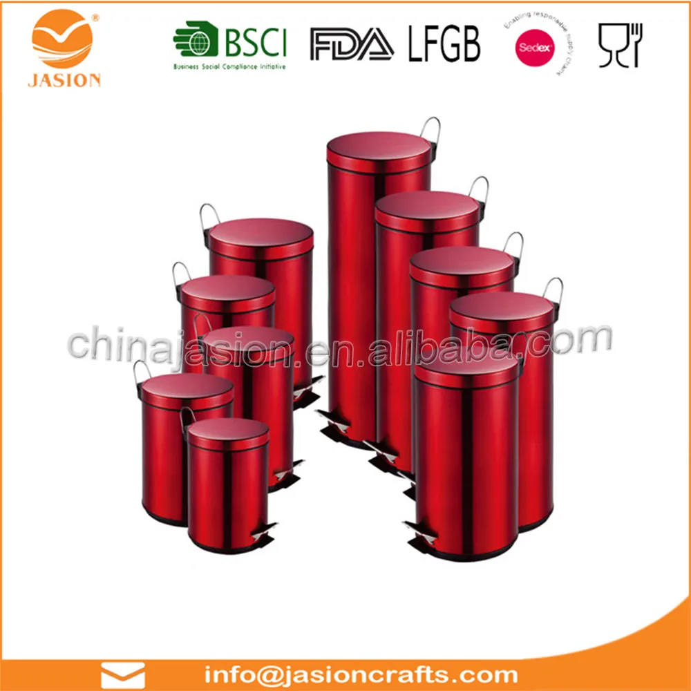 20 Litre Red Glossy Metallic Pedal Bin With Inner Bucket Recycle