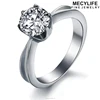MECYLIFE Stainless Steel Wedding Ring Single Big Stone Ring Zircon Claw Setting Ring
