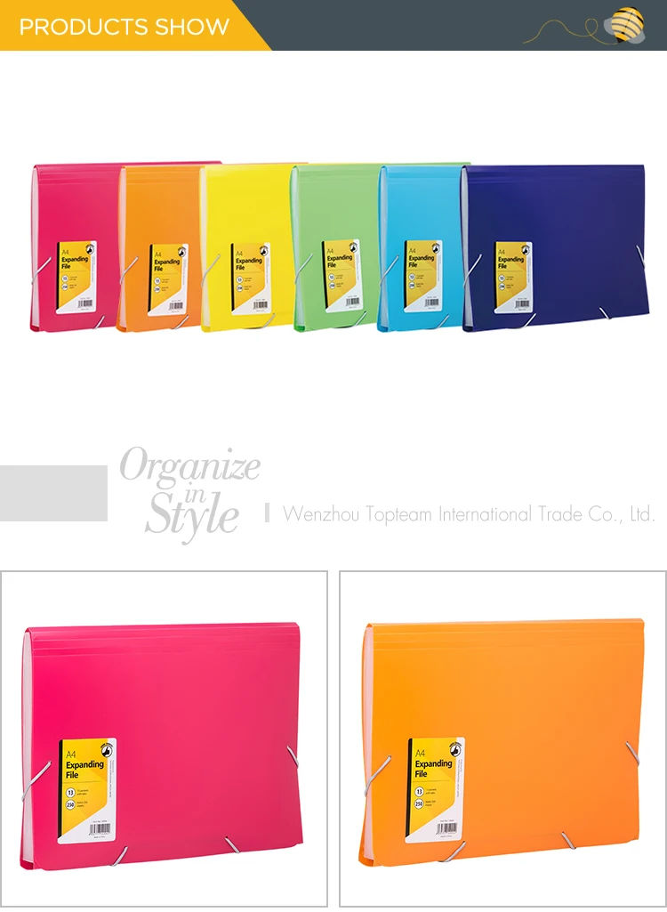 Office Pp Plastic A4 13 Pocket Expanding File Folder With Elastic Band
