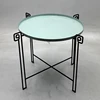 4 Leg Round Metal Table Slit Green Iron Decorative Stool