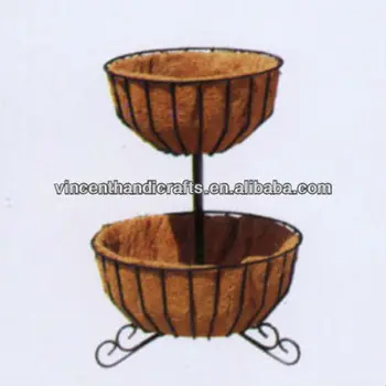 Party Decoration Cheap Two Tiers Metal Flower Pot With Coco Liner