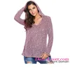 Wholesale Burgundy Hooded V-Neck Long Sleeve Loose Knitted Top cashmere sweater women's