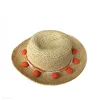 high quality fashion women foldable sun beach straw pom pom hat bucket hat with cord trim