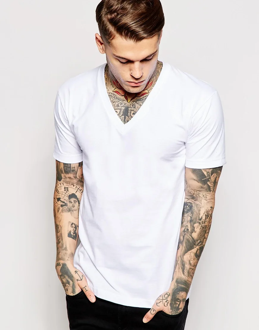 Hot Sell Men's V Neck Blank White T Shirt Wholesale T Shirt Custom ...