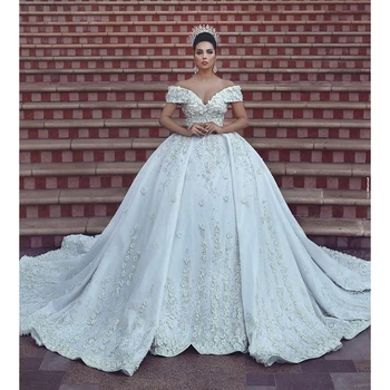 dress wedding detachable train luxury off floral shoulder dresses bridal larger