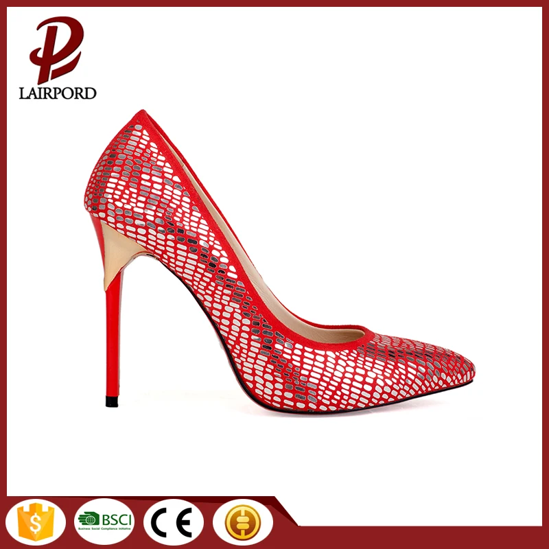 Cheap Price China Wholesale Pointed Toe Stiletto Heel Sexy Red and Silver Dress Pumps Ladies