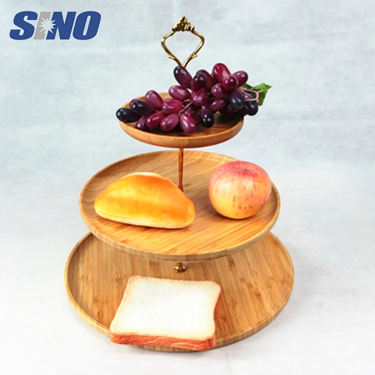 Kitchen Display Round Cake Display Stand Handmade Bamboo 3 Tier Wooden
