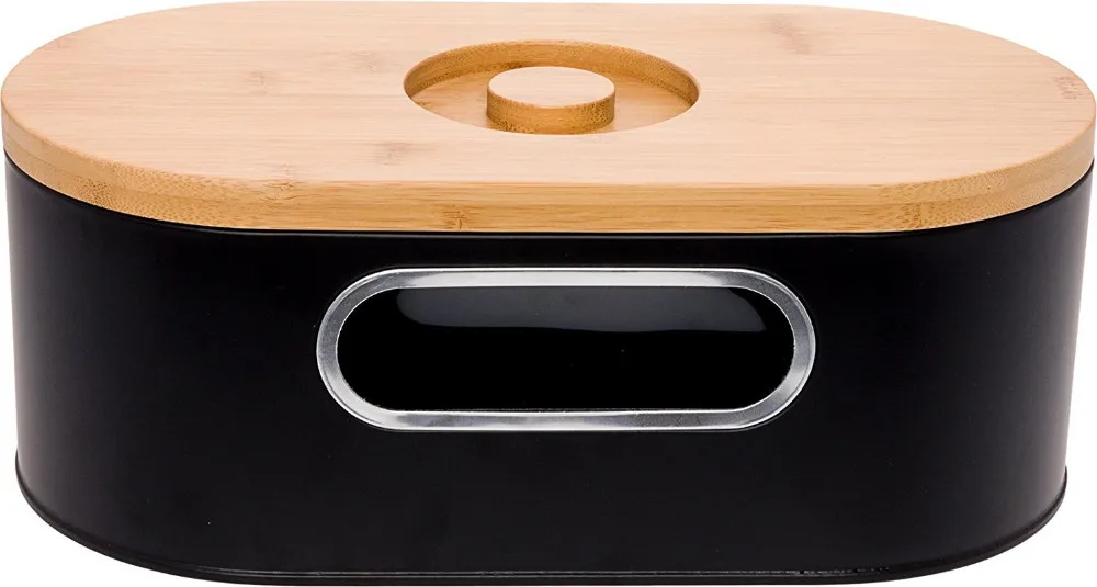 Black 2in1 Modern Bread Box With Bamboo Cutting Board Lid Saving