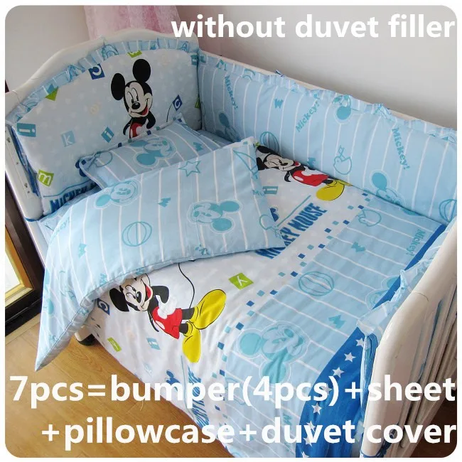 Discount 6 7pcs Mickey Mouse Baby bedding set 100 cotton Crib bedding set Baby Quilt Cover