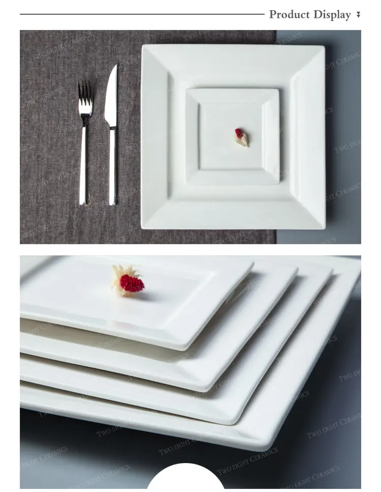 White Dinnerware Restaurant Dishes Square Plate, Ceramic Tableware Dinner Plates*