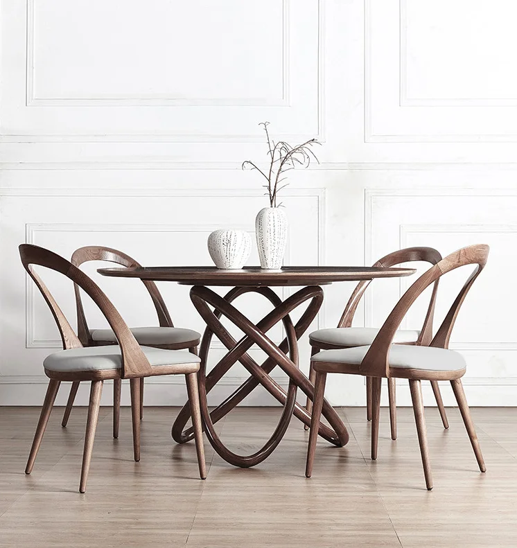 Moroccan Simple Design Walnut Solid Wood Dining Room Furniture Round